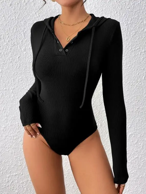 Mulheres 2025 outono novo sexy estilo casual macacão apertado malha com capuz cor sólida macacão sexy apertado encaixe hip abraçando macacão