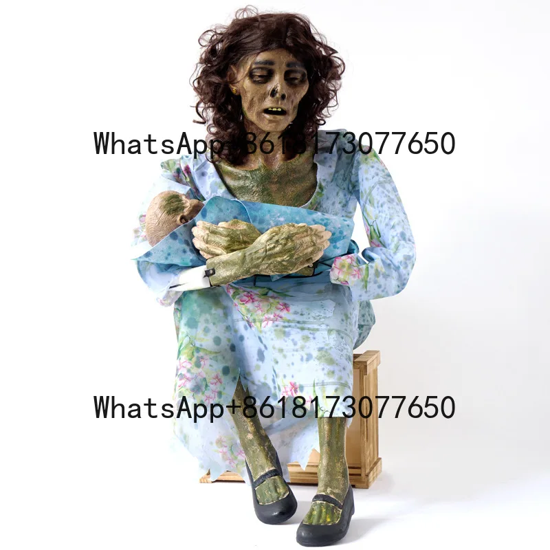 

Trend Halloween Scary Props Haunted House Jumping Scary Mechanical Decoration Creepy Rocking Mother with Baby