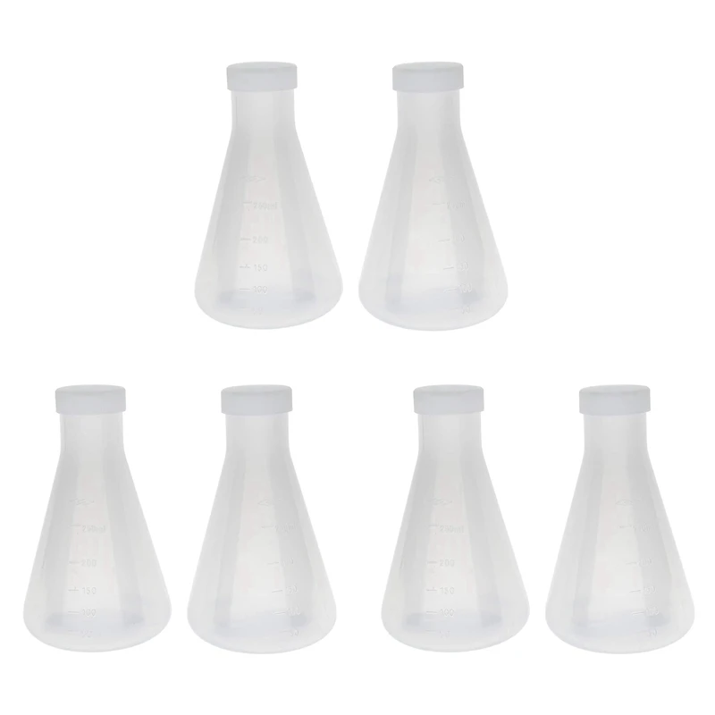 3X Laboratory Graduated Plastic Conical Erlenmeyer Flask, Measurable, Smooth Thick Wall, Two Bottles Of 250Ml