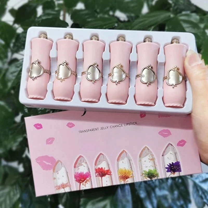 

6pcs Lipstick Set Flower Jelly Crystal Lips Transparent Long Lasting Moisturizing Crystal Translucent Color Changing Lipstick