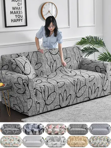 1pc Flower Printed Elastic Sofa Cover Antidirty Spandex Sofa Cover Furniture Protector for Bedroom Office Living Room Home Decor