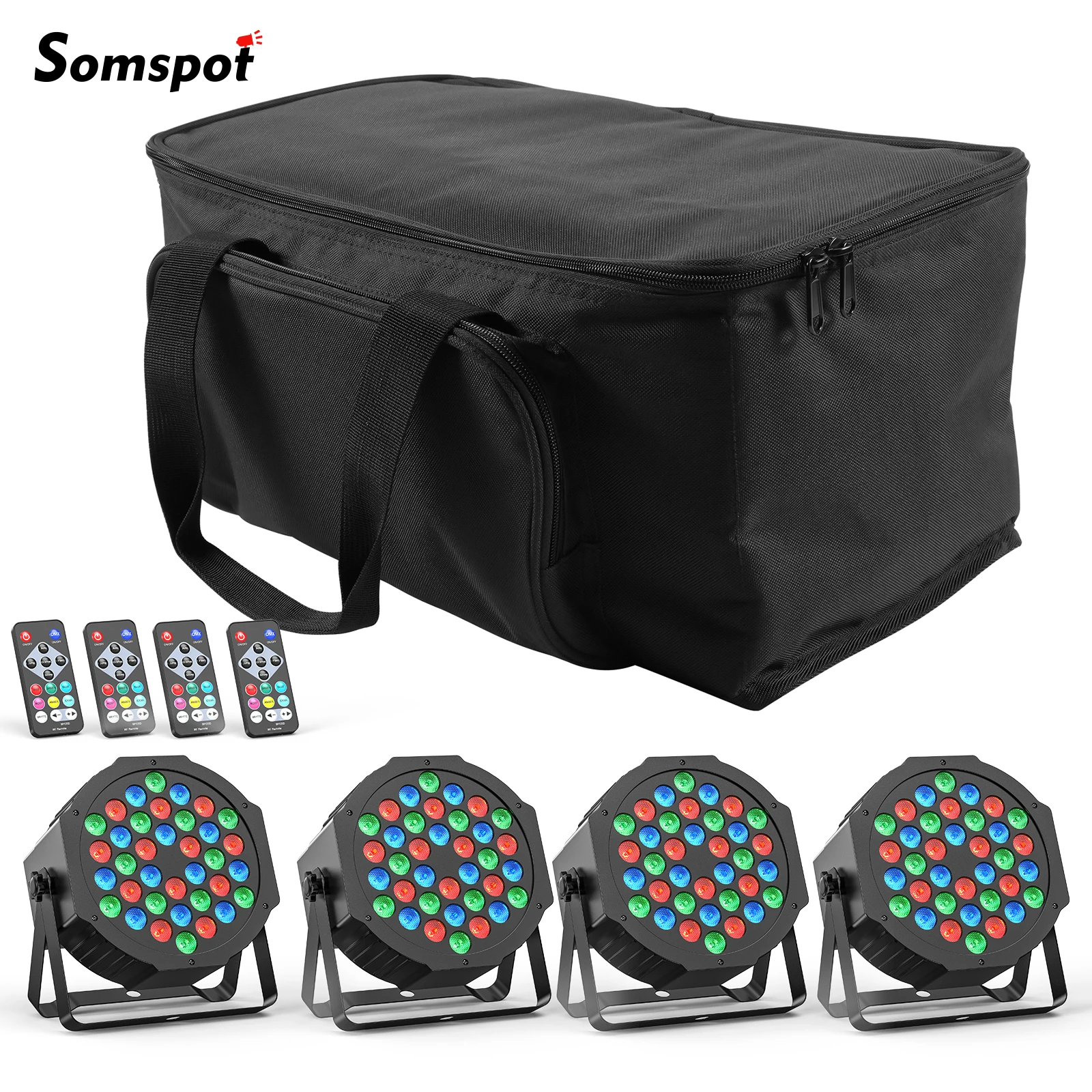 

Somspot 4 шт. Par Lights с сумкой 36 светодиодов RGB Stage Par Light с дистанционным управлением DJ Party Lights для диско-концерта, свадебного театра
