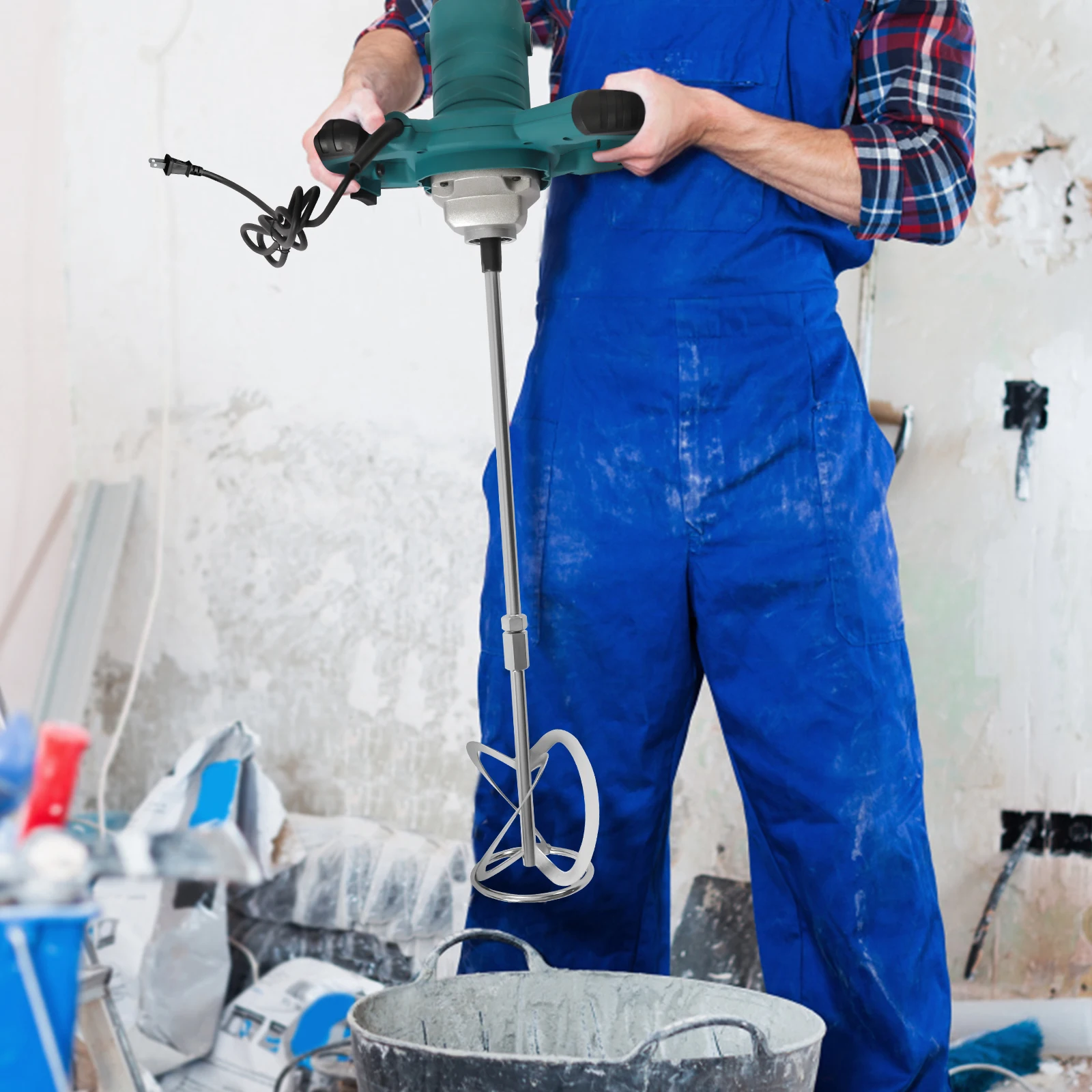 

Handheld Mixer Adjustable Speed 6 Gear 0-800rpm w/ Connection Shaff & S-shape Mixing Head for Cement, Concrete, Plaster 2100W