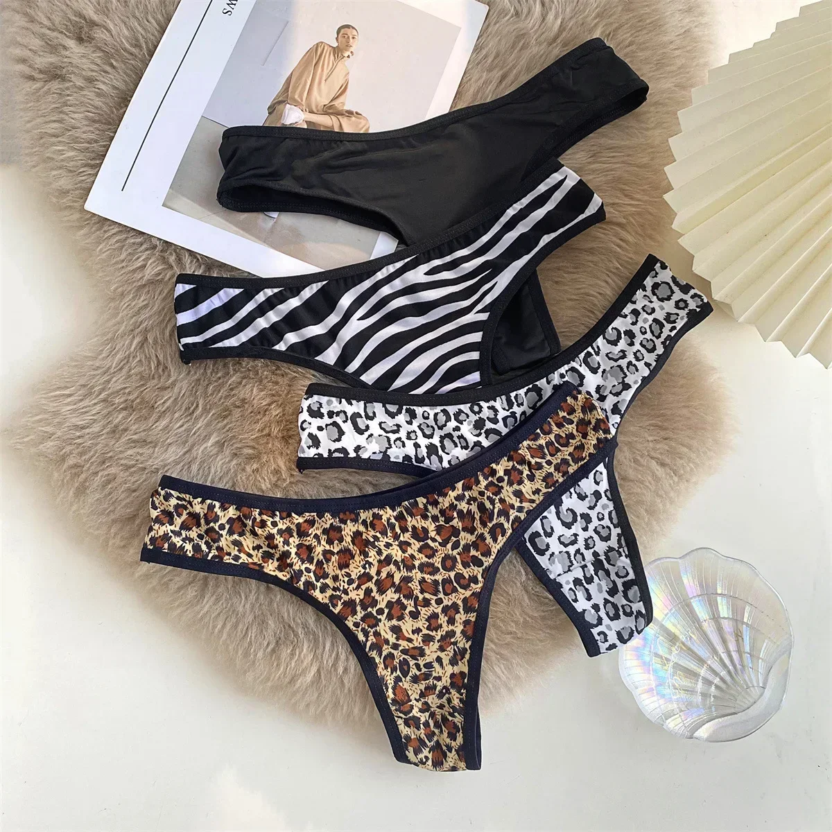 Leopard-print Sexy Women Panties Low Waist Ice Silk Women Briefs Seamless Cotton Hollow Out Thong Female Underwear Sexy Lingerie image 3