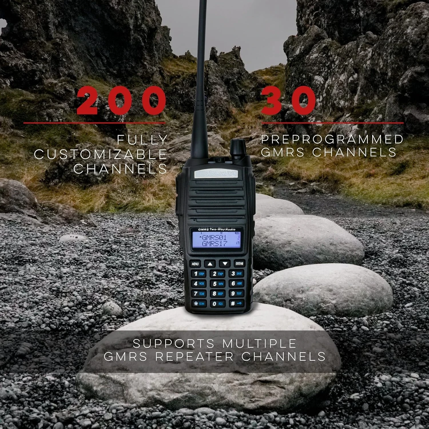 

GMRS-V2 5W 200 Fully Customizable Channels GMRS Two-Way Radio. USB-C Charging, IP54 Weatherproof,Dual Band Scanning (VHF/UHF)