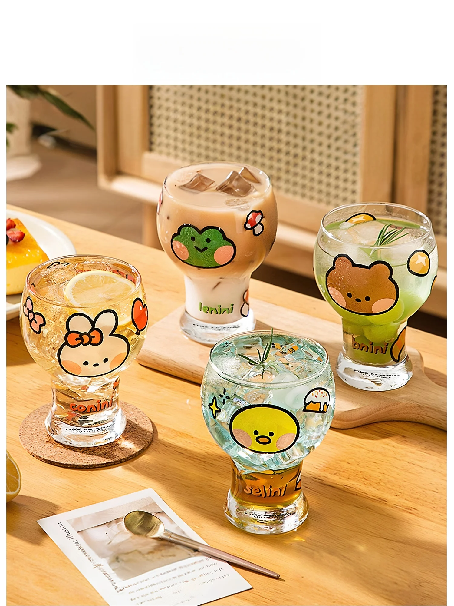 EKU pro - Vaso de Vidrio Creativo y Bonito para Cerveza o Jugo, Estilo Nórdico, Elementos de Dibujos Animados, Cristalería He...