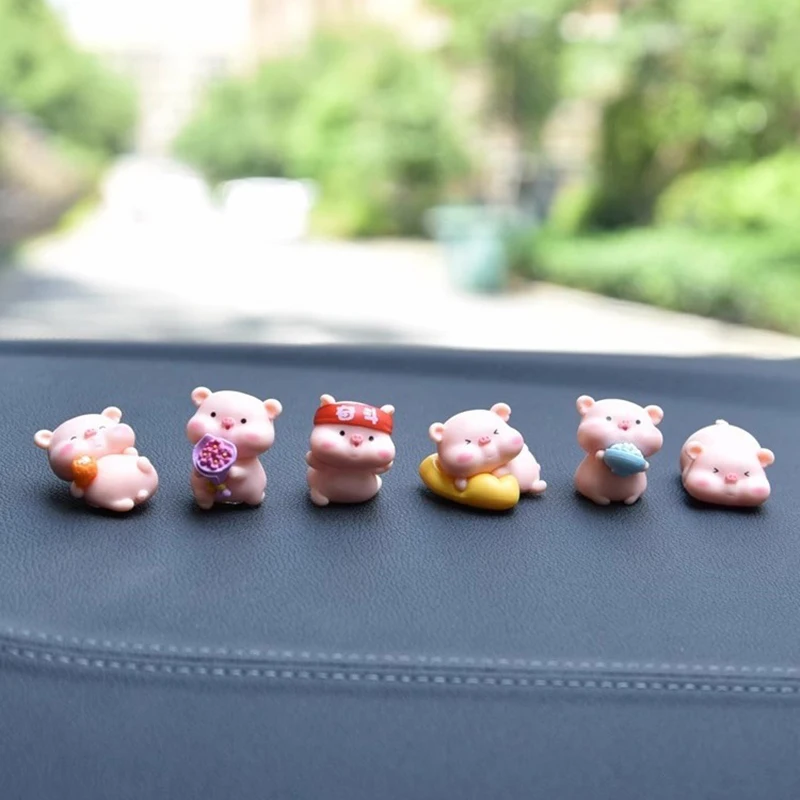 6Pcs Adorable Car Decorative Fun Home Decor Lovely Pig Figurine Animal Statue Table Mini Accessories Room Small Decorations Gift