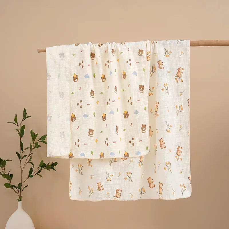 

Ins Cartoon Baby Newborn Swaddling Infant Cotton Gauze Bath Towel Animal Flowers Soft Stroller Blanket Muslin Diaper Wrap Cloth