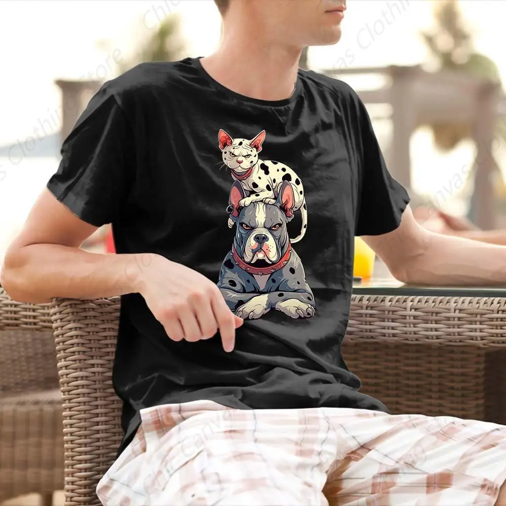 Men's Dog Tattoo T-shirt Fun Cool Short Sleeve Round Neck Pattern T shirt Men's Pure Cotton Breathable Short Sleeve