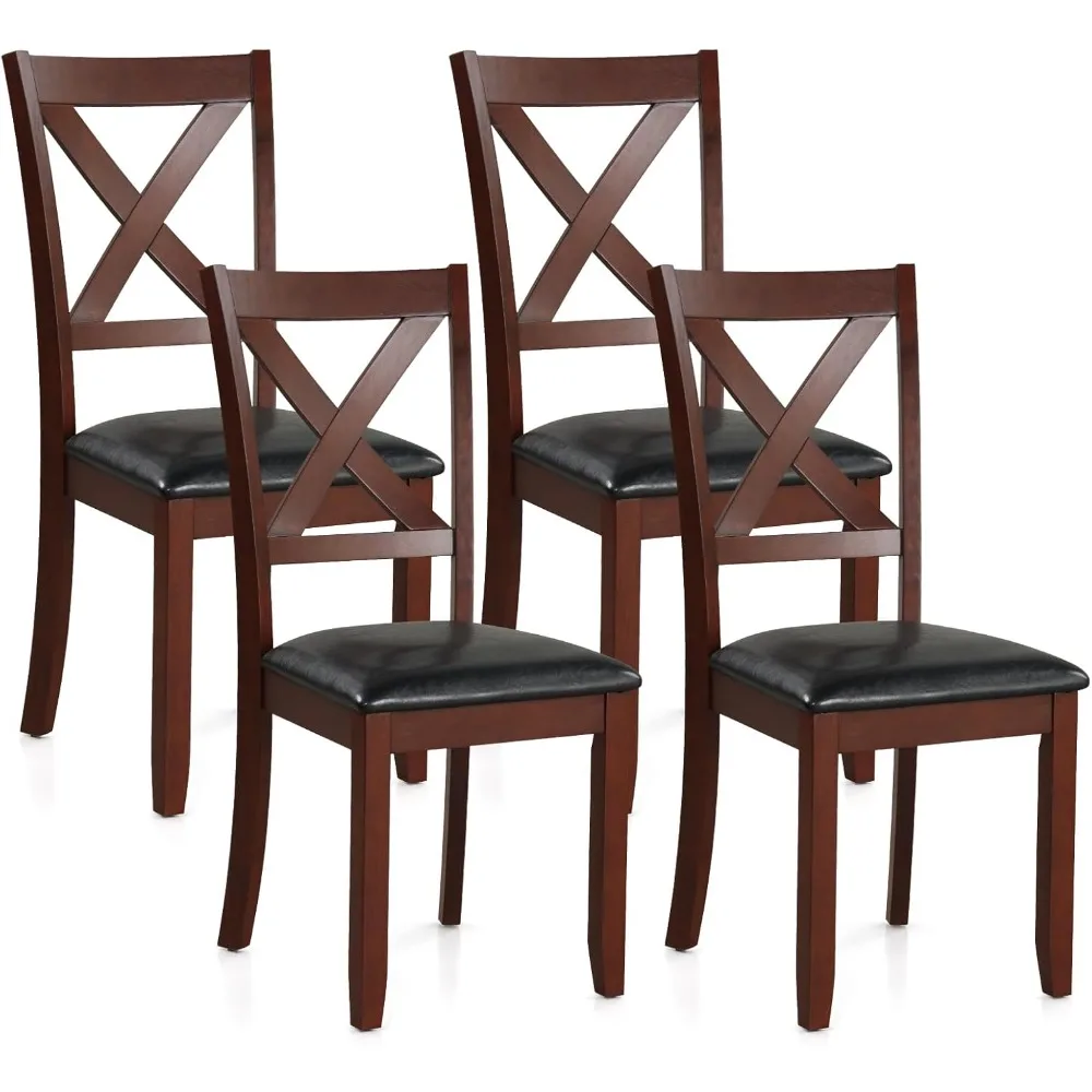 

Wood Dining Chairs Set of 4, Faux Leather Upholstered Dining Chairs with Rubber Wood Legs, Vintage Kitchen Chair w/Padde