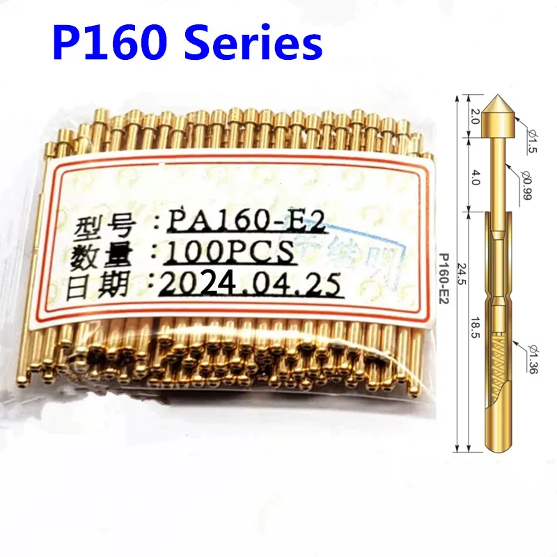 

100PCS/pack Gold-plated Spring Test Pin PA160-A2 B1 E2 D2 H2 J1 Q1 Q2 T2 LM2 F1 Outer Diameter 1.36mm Length 24.5mm PCB Probe