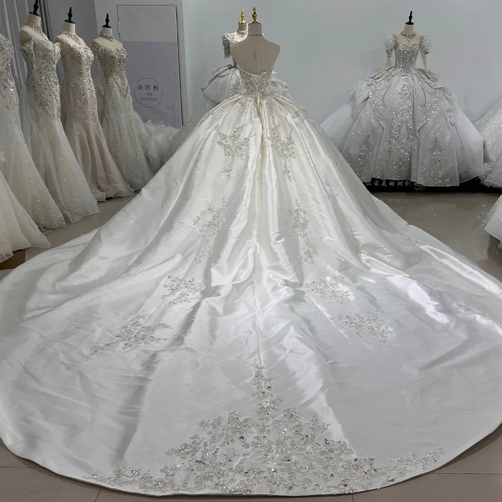 Vestido de novia de satén sin mangas, traje de lujo, Espalda descubierta, brillante, 2024