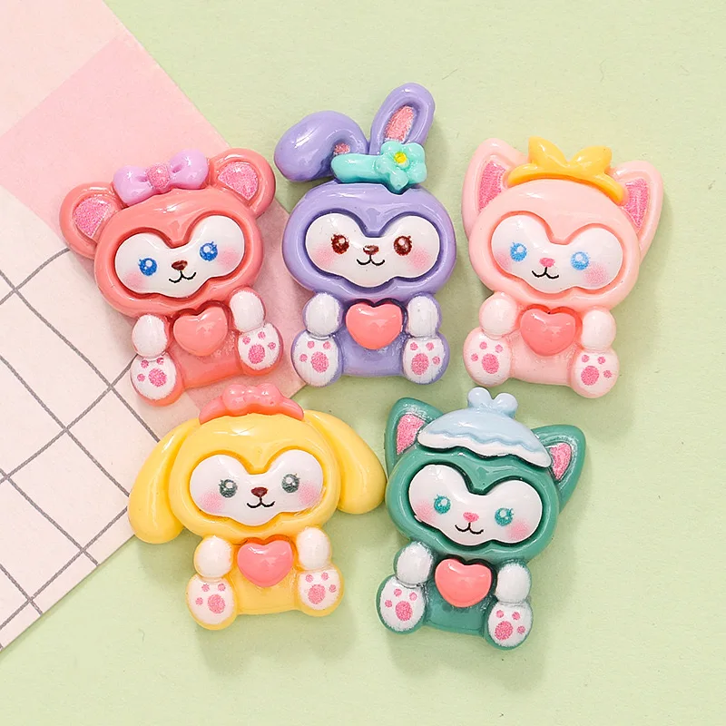 10 PCS Kawai Cartoon Little bear, rabbit, little dog Resin Clip Book DIY Jewelry Hairpin Headrope Decoration parts