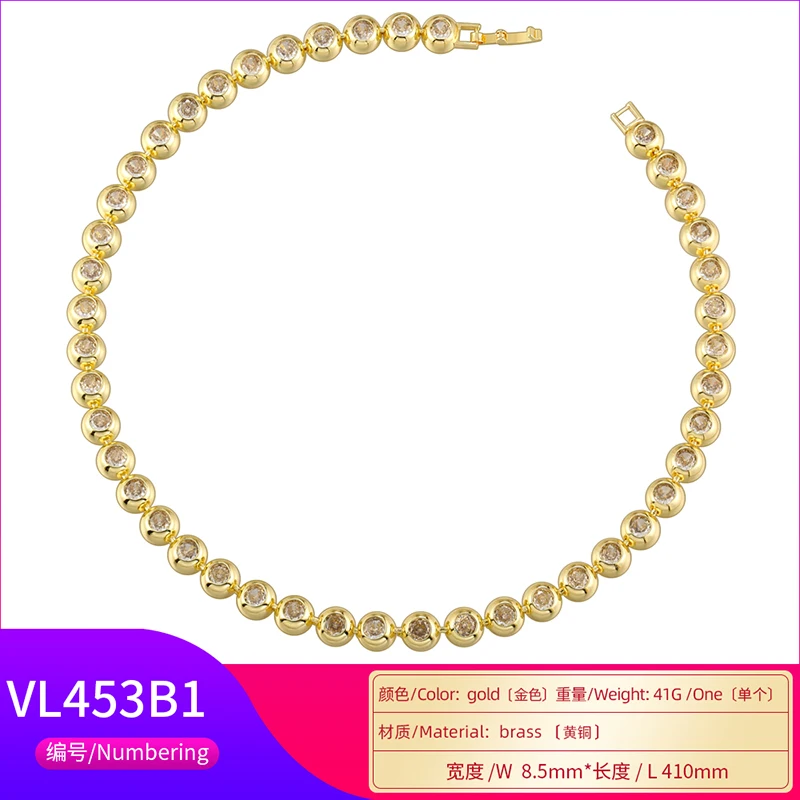 ZHUKOU-Round Diamonds Necklace for Women, Flat Clasp Jewelry, VL452, VL453