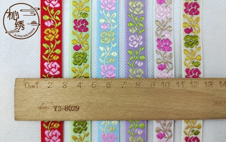 5yards Shiny Glitter Flower National Embroidered Jacquard Ribbon Handmade DIY Hairpin Ornaments