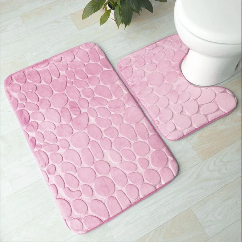 Simple Embossed Goose Egg Stone Pattern Toilet Gray Two-piece Set with Water Absorbing and Anti Slip Carpet Floor Mat