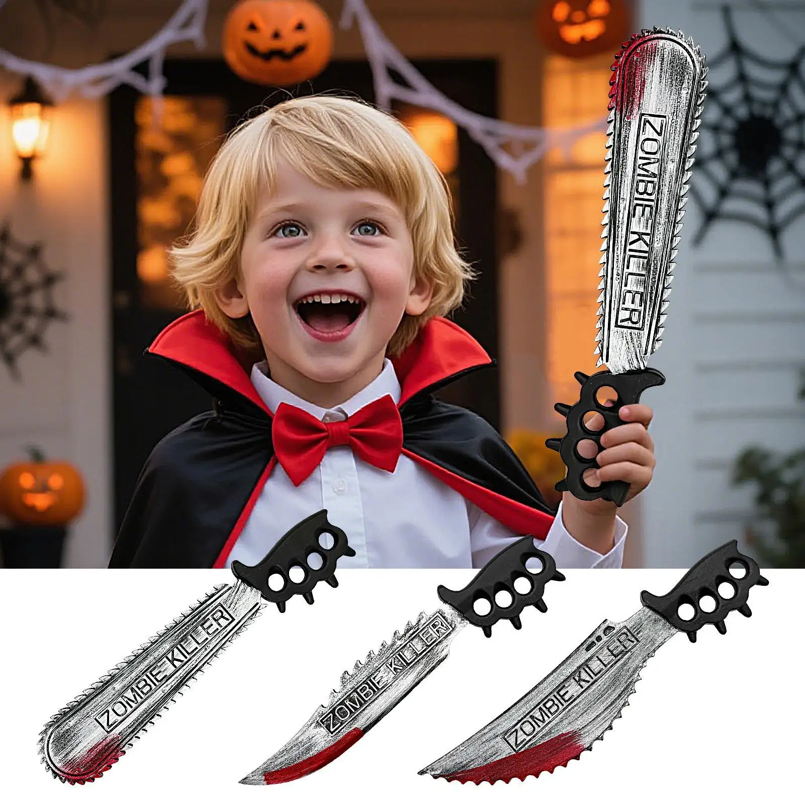 Halloween Realistic Cutter with Blood Portable Performance Props for Decoration Theater Costume Accessory Prank Haunted House