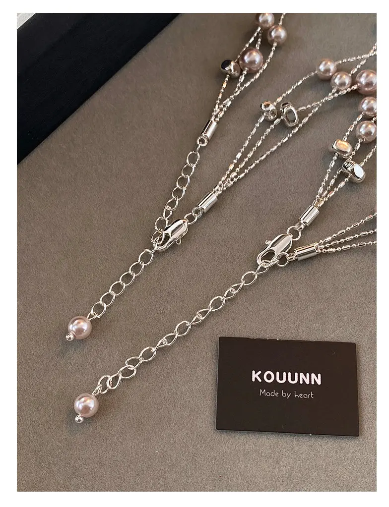Manta Rose Lila Imitationsperlen Metall Dreischichtige Silberfarbene Armbänder für Frauen Luxus-Schmuck Stilvolles Handgelenk-Accessoire – Detail 13