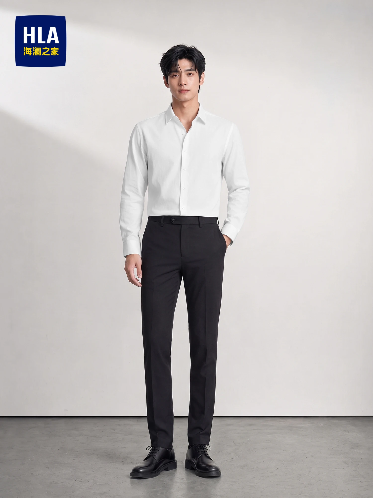 Pure Cotton Long Sleeve Shirt HLA Sea Hem Home New Sharp Collar White Men's Business Casual Shirt No Ironing Autumn Season