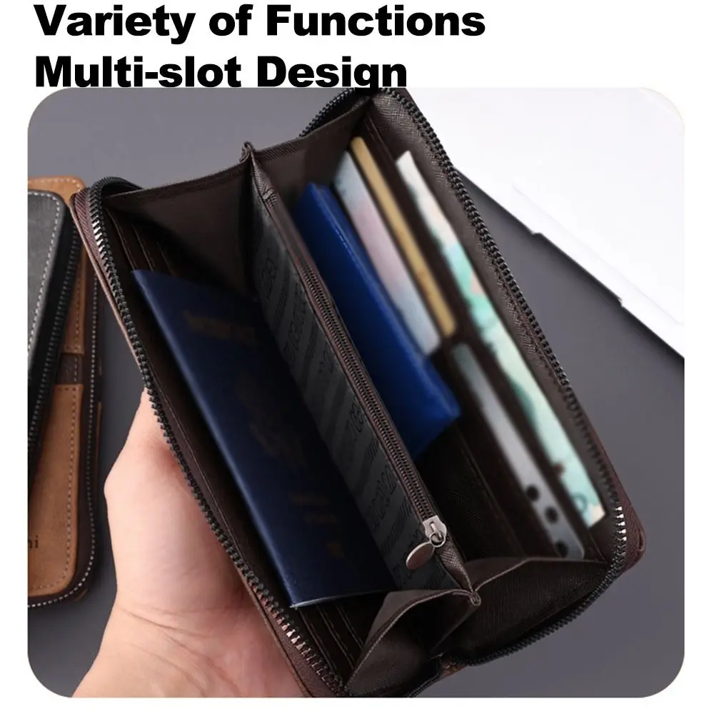 Gift Vintage Vintage Coin Purse Zipper Portable Men's Long Wallet Practical Large Capacity Men Coins Bag Daily Use