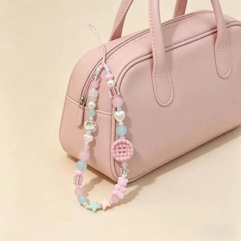Korean Sweet Cute 3D Button Beaded Phone Chain Charm Lanyard Mobile Universal Anti-Loss Hanging Rope Jewelry No Fall view 5