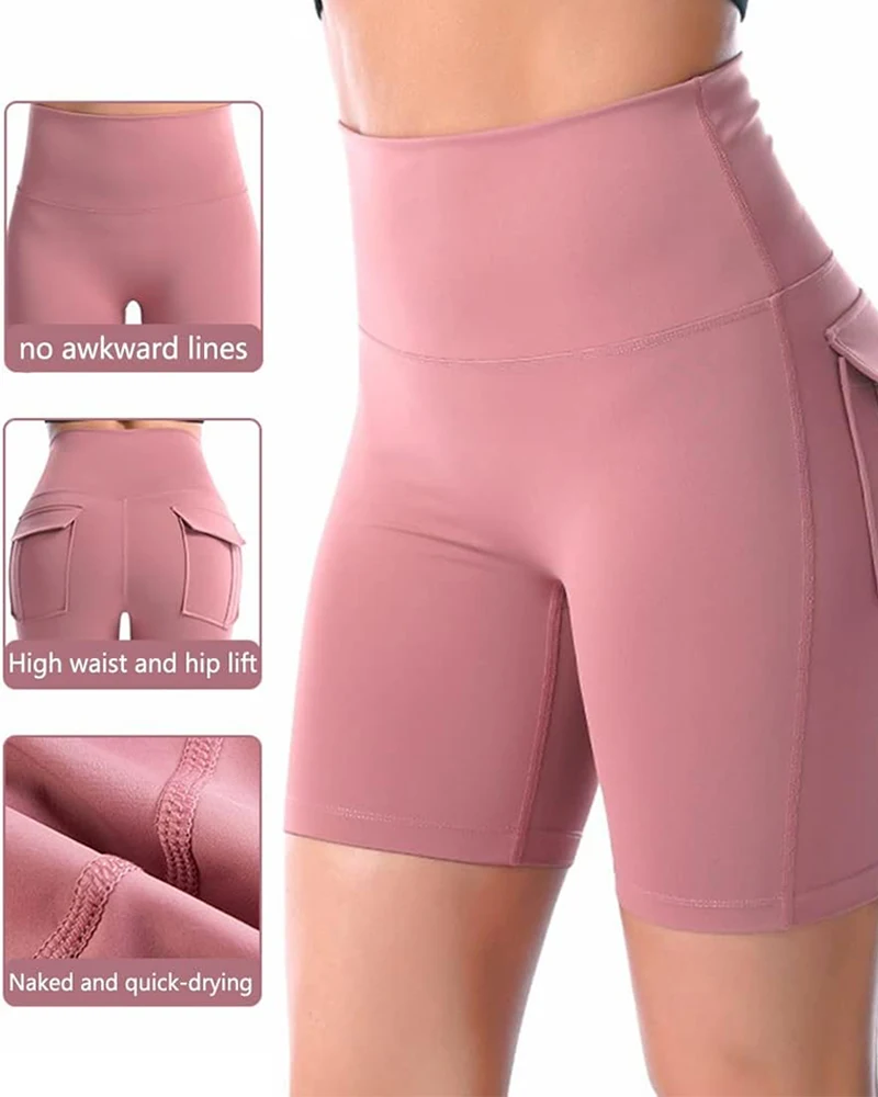 Women's Shorts 2025 New High Waist Slim Fit Hip Lift Sporty Short Pants Leggings Elasticity Active Pants with Functional Pocket