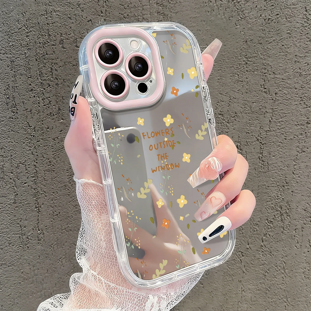 Niedliche Wildblumen- und Unkraut-Motiv Air Cushion Spiegel Handyhülle für iPhone 17 15 14 16 Pro Max 13 12 11 Pro XR XS 7 8 Plus 17Air Girl Cover – Detail 2