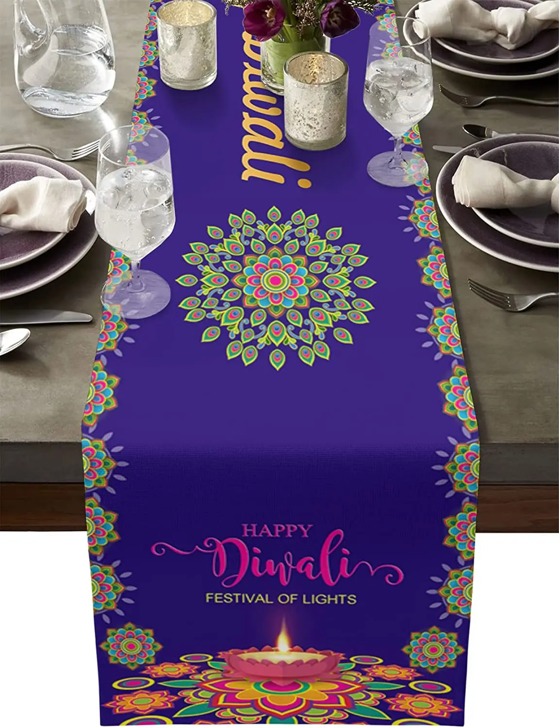 Happy Diwali Table Flag Linen Diwali Party Decoration Indian Diwali Kitchen Restaurant Home Decorations Table Runner Luxury