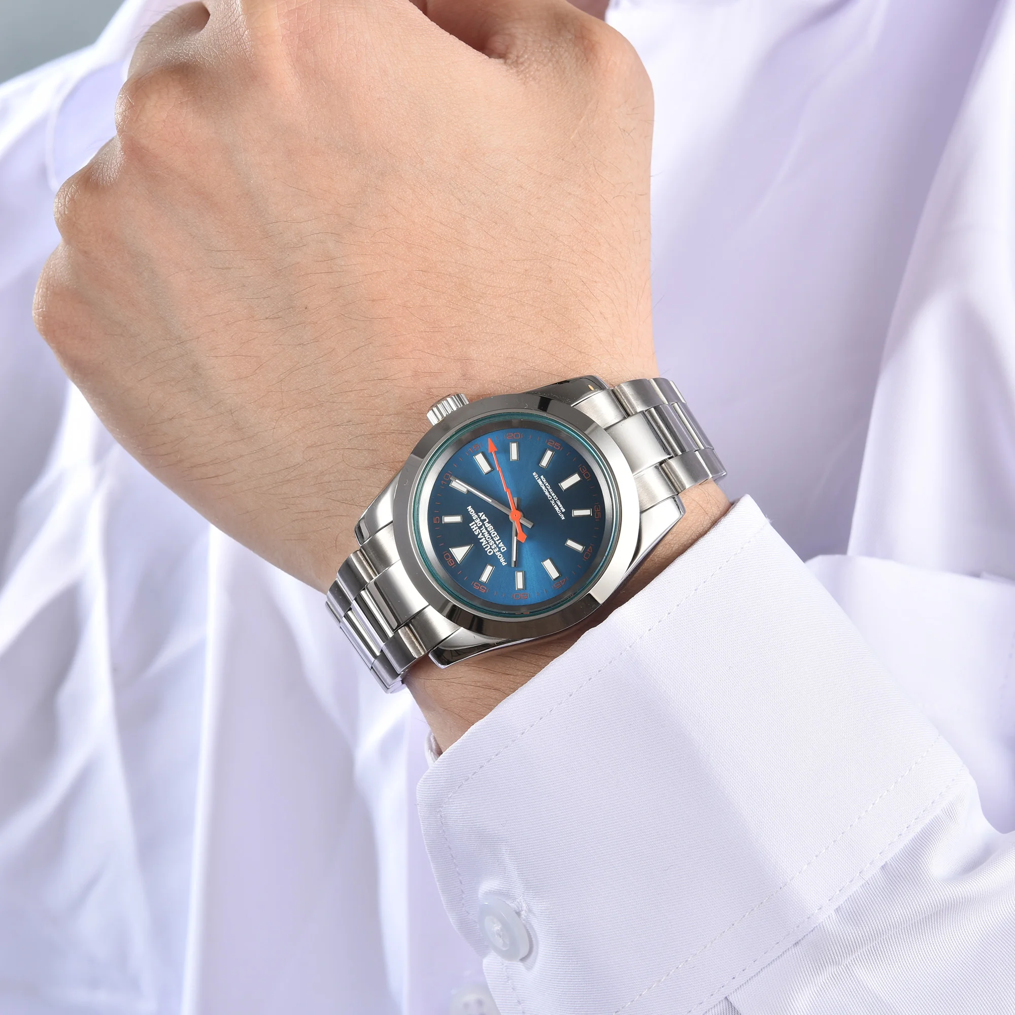 Jam Tangan Pria Mewah Biru Bercahaya 39Mm Jam Tangan NH35 Kaca Safir Baja Tahan Karat Jam Tangan Mekanis Otomatis Tahan Air 10ATM