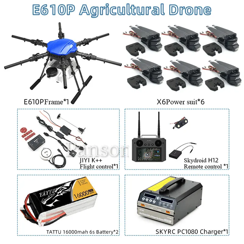 

EFT Six Axis E610P 10L 10KG Water Tank Agricultural Spray Air Frame Hobbywing X6plus JIYI K++V2 H12 Remote Control