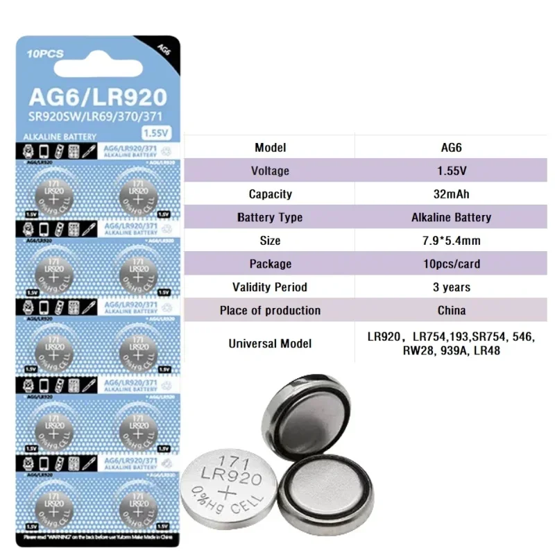4-120PCS AG6 LR920 Button Batteries SR920SW 371 370 LR96 Alkaline Cell Coin Battery for Watch Toys Calculator Remote Button Cell