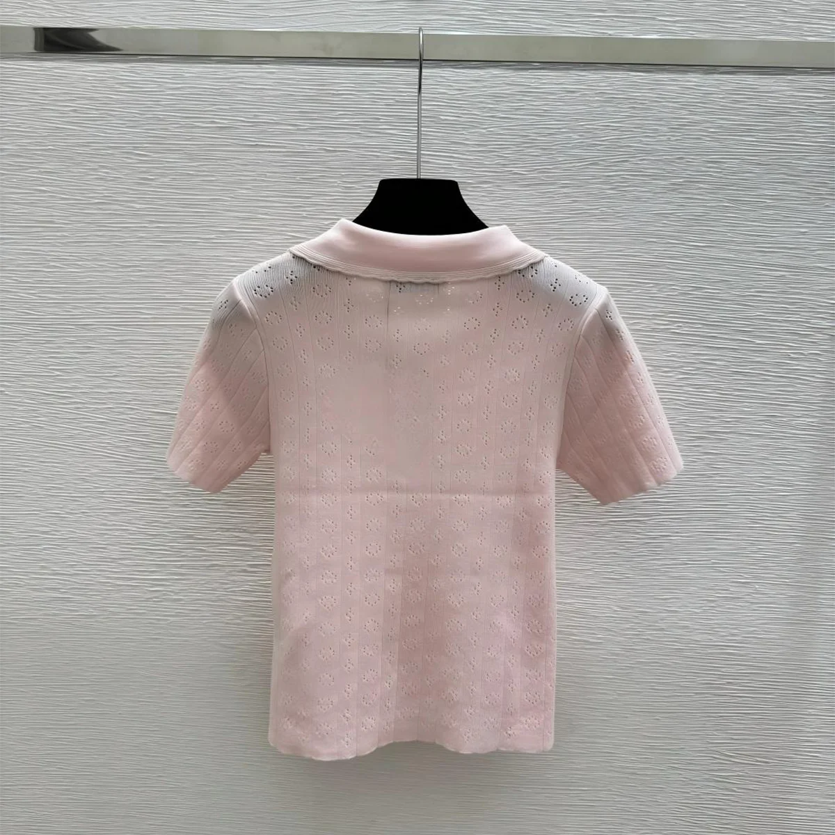 2026 High quality women's clothing French fungus edge doll collar hollow knitted short sleeved shirt--hb721