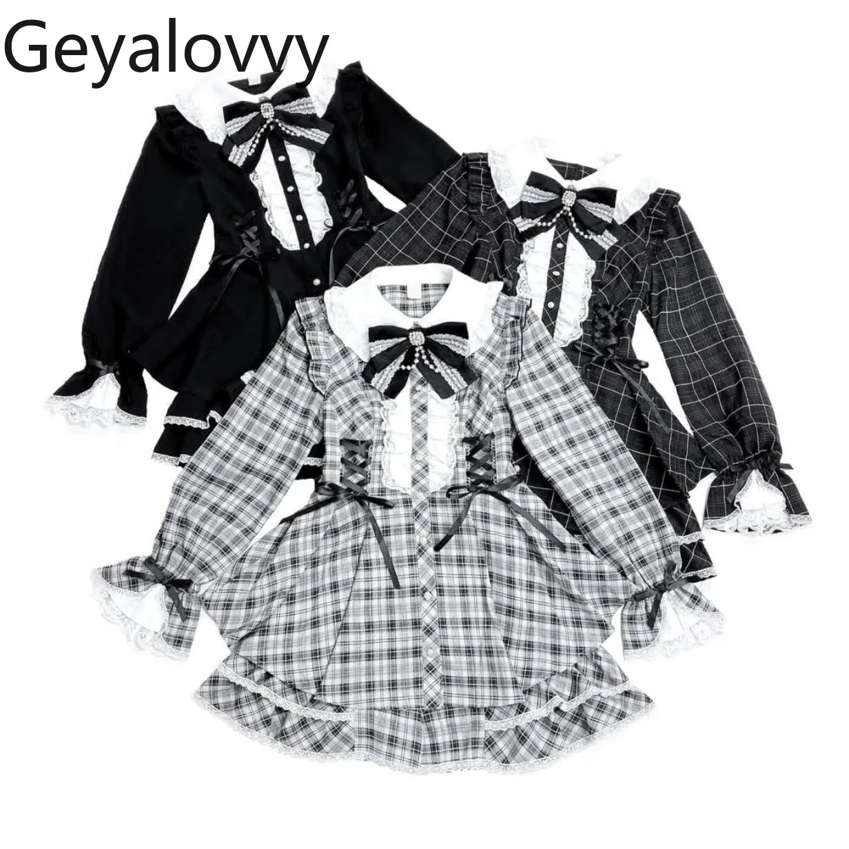 

Casual Suit Lolita Style Lace Long Sleeve Dress and Shorts Set Patchwork Mass Production Women's 2 Piece Sets Spring Autumn