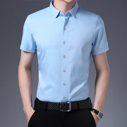 Men's Business Casual Solid Color Short Sleeved Shirt Non Ironing Comfortable Top