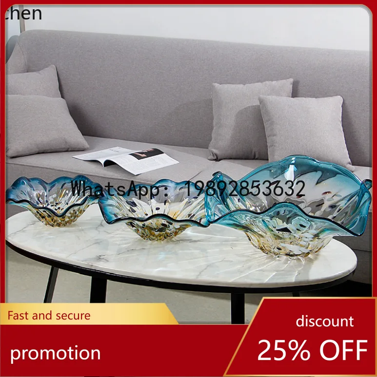

YFY Luxury Glass Large Fruit Plate for Home Living Room Coffee Table Decoration High-End Model Room