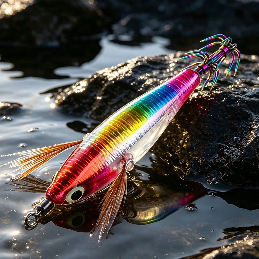 1 unidade de Isca Artificial Horizontal para Pesca de Lula, 8cm 5.5g, com Anzóis para Jigging, para Pesca Marítima de Lula e Choco, Luminosa