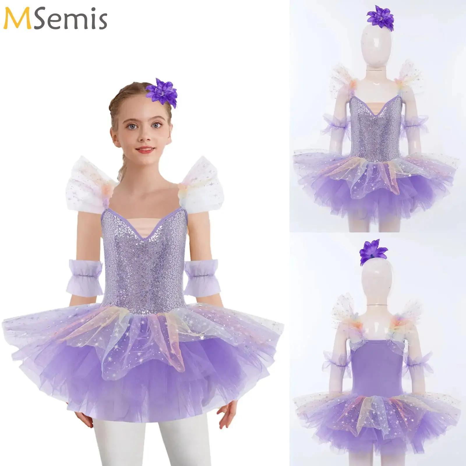 Crianças babados mangas ballet tutu saia vestidos crianças criança giselle palco desempenho cisne dança traje lantejoulas menina festa wear