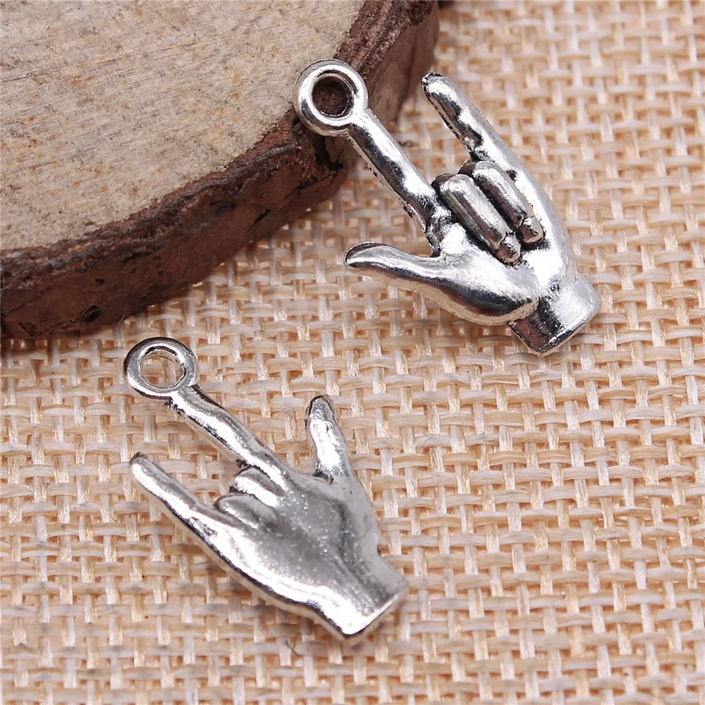 WYSIWYG 10pcs 22x13mm Antique Silver Color Antique Bronze I Love You Hand Charm I Love You Gesture Charm