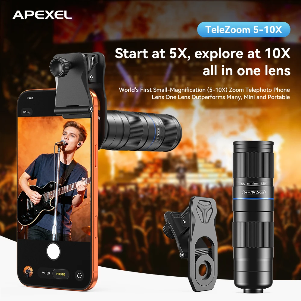 APEXEL HD 5x-10x Zoom Lens Telezoom Telephoto Lens Observation Telescope Phone Lenses for iPhone Samsung Xiaomi all Smartphones