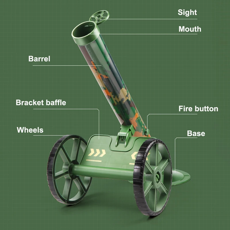 Juego de mortero de simulación para niños, pistola con ruedas, montaje, tiro automático, cañón italiano, juguete para niños, regalo de cumpleaños