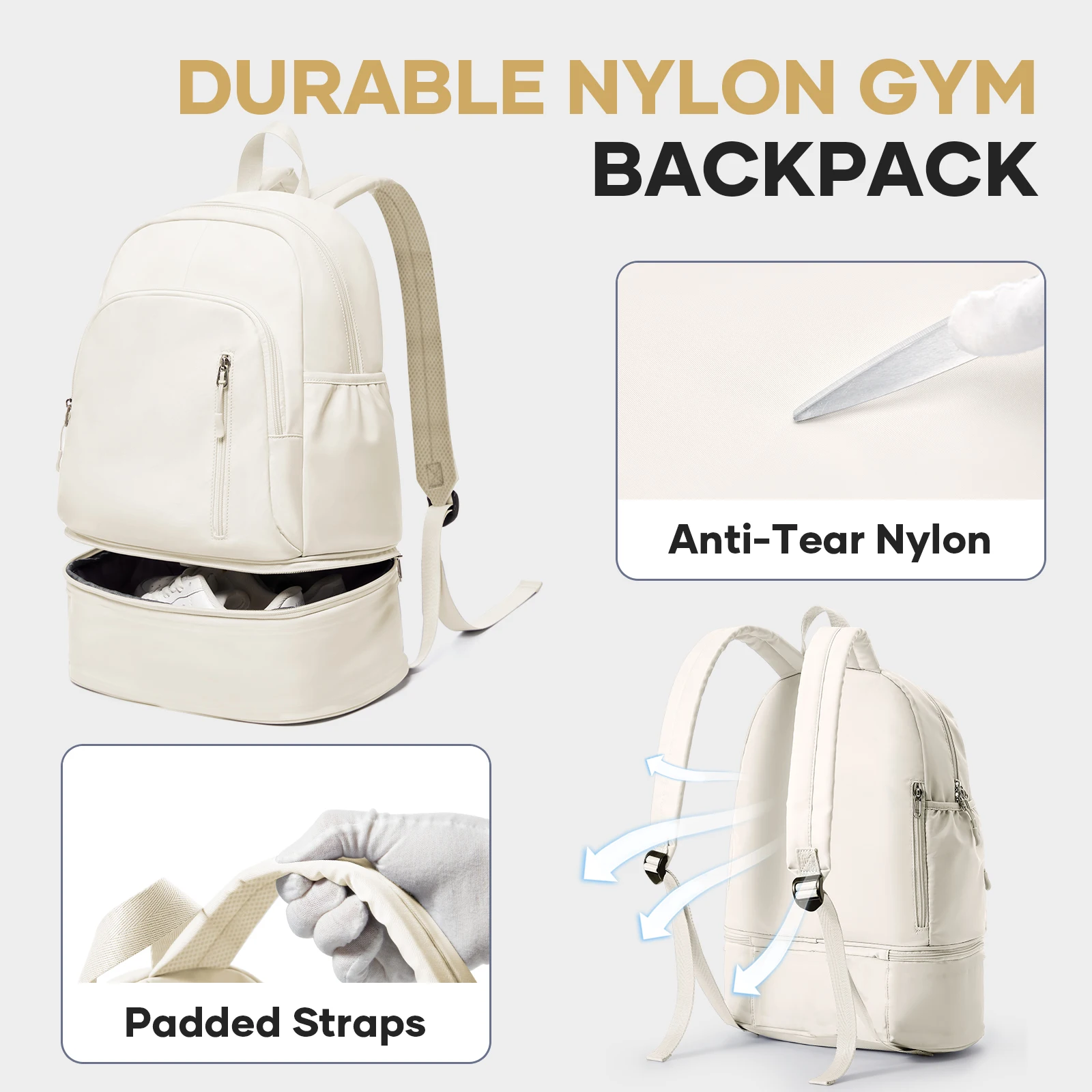Gym Backpack for Women, Waterproof Workout Backpack with Shoe Compartment & Wet Dry, Lightweight Travel Backpack for Sports Yoga