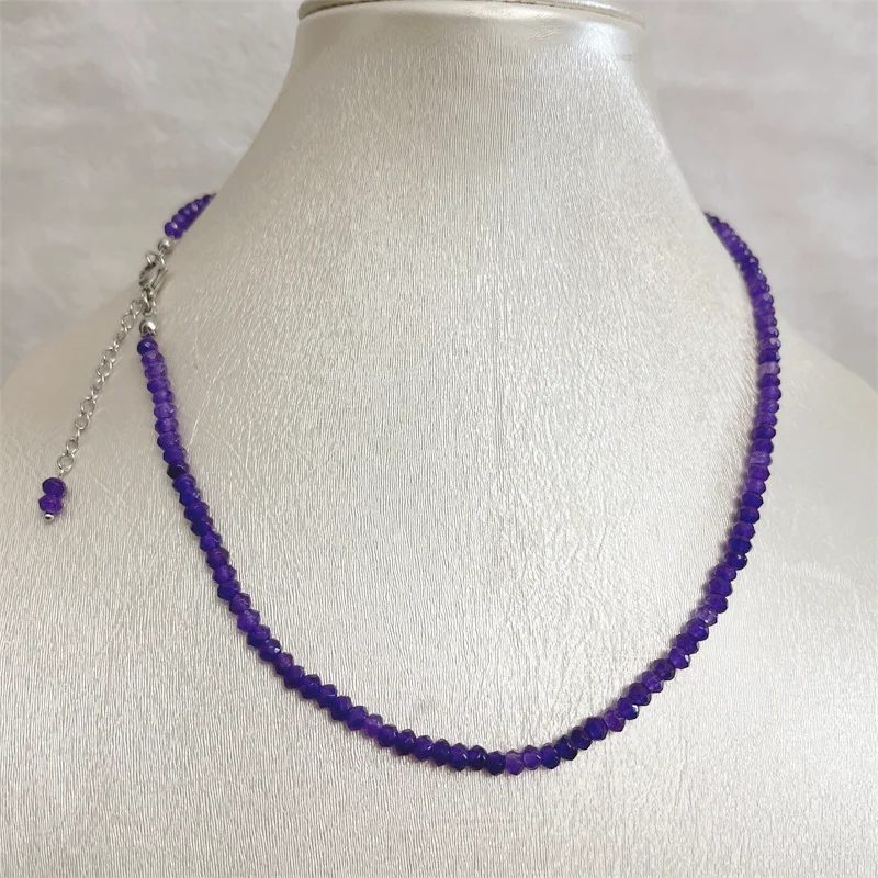 3*4MM Faceted Deep Purple Amethyst Necklace 1/3/6Strands Adjustable Multilayer Bead Chain Choker for Prom Gift