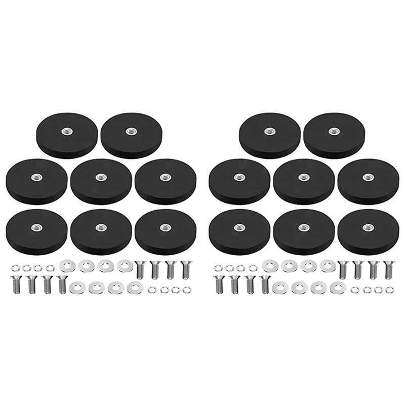 LJL-16Pack Rubber Coated Magnet Neodymium Magnet Base With Rubber Coating Ø 43Mm Anti Scratch Magnet M6 Male Thread Black