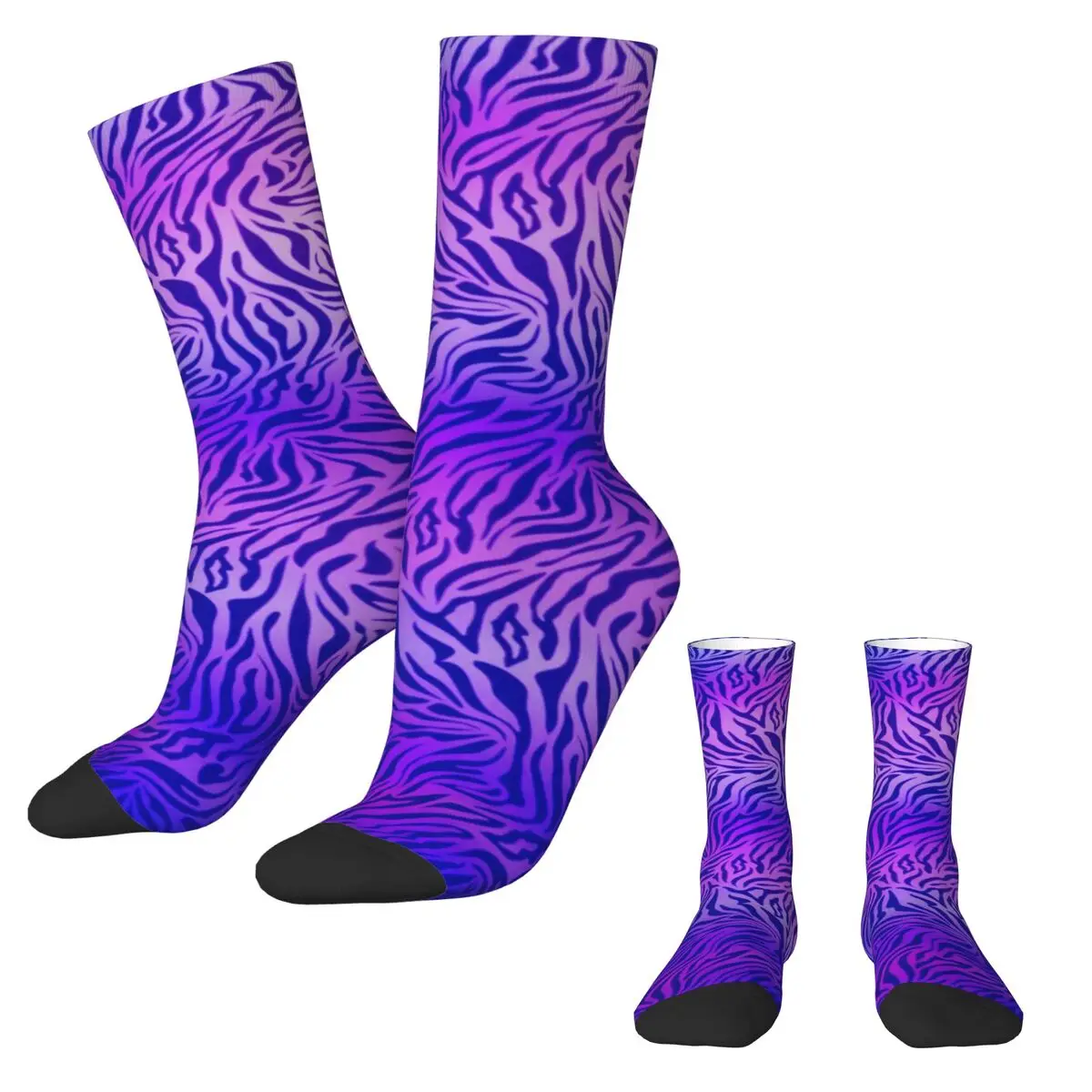 Blue Purple Zebra Stockings Animal Print Printed Funny Socks Autumn Non Slip Socks Women Men Outdoor Sports Warm Soft Socks