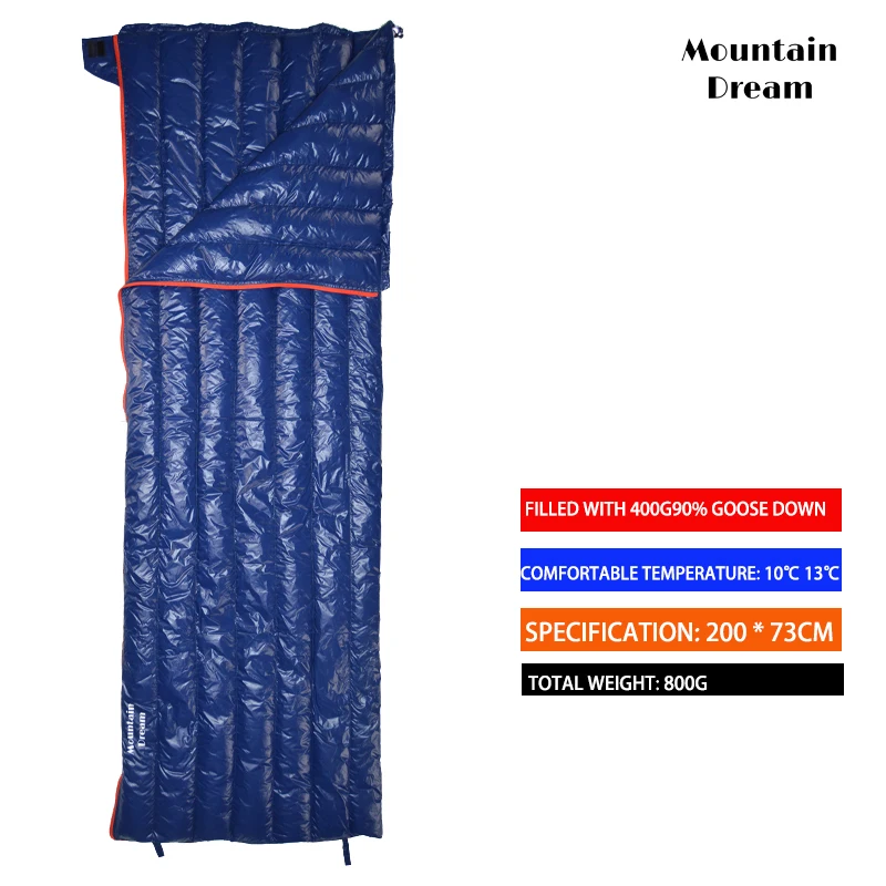 Mountaindream Outdoor camping hiking portable envelope 90% goose down 200*73 sleeping bag 3 seasons warm