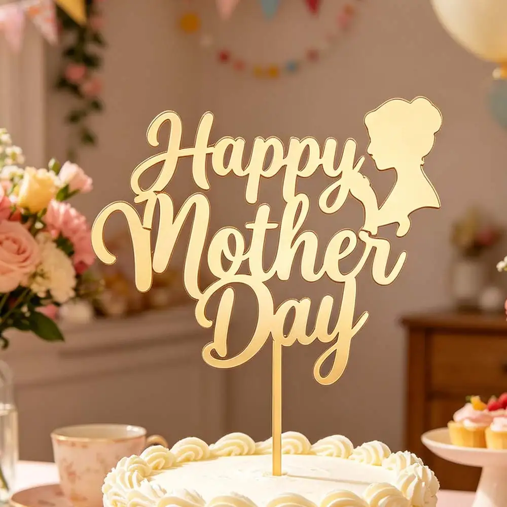 Festival Acrylic Cake Topper Decorative Baking Tool Mother's Day Cake Topper Handmade Cartoon Dessert Topper Baking Supplies