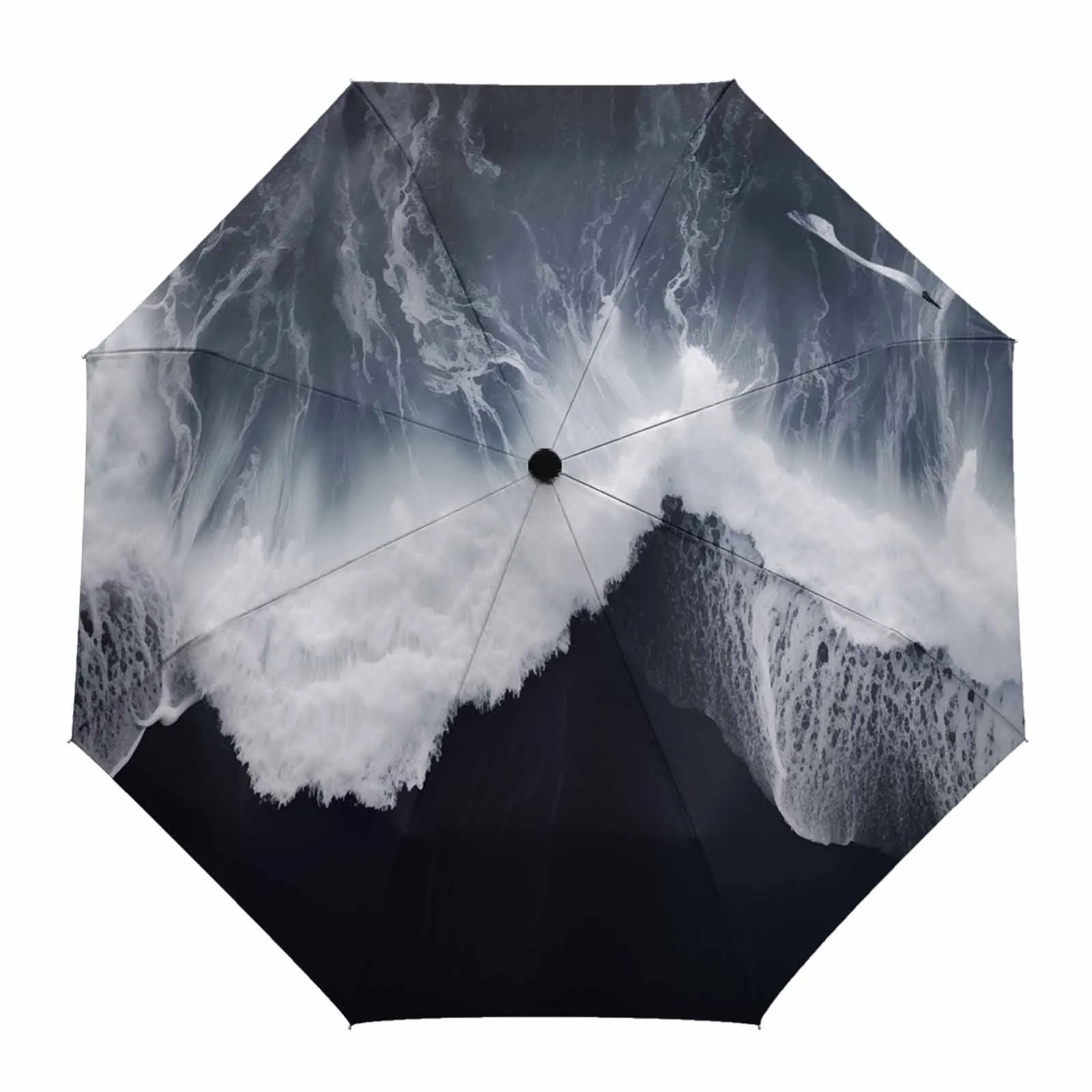 Ocean Black Sand Beach Wallpaper Flower Automatic Umbrella for Rain Foldable Parasol Umbrella Eight strand Outdoor Umbrellas