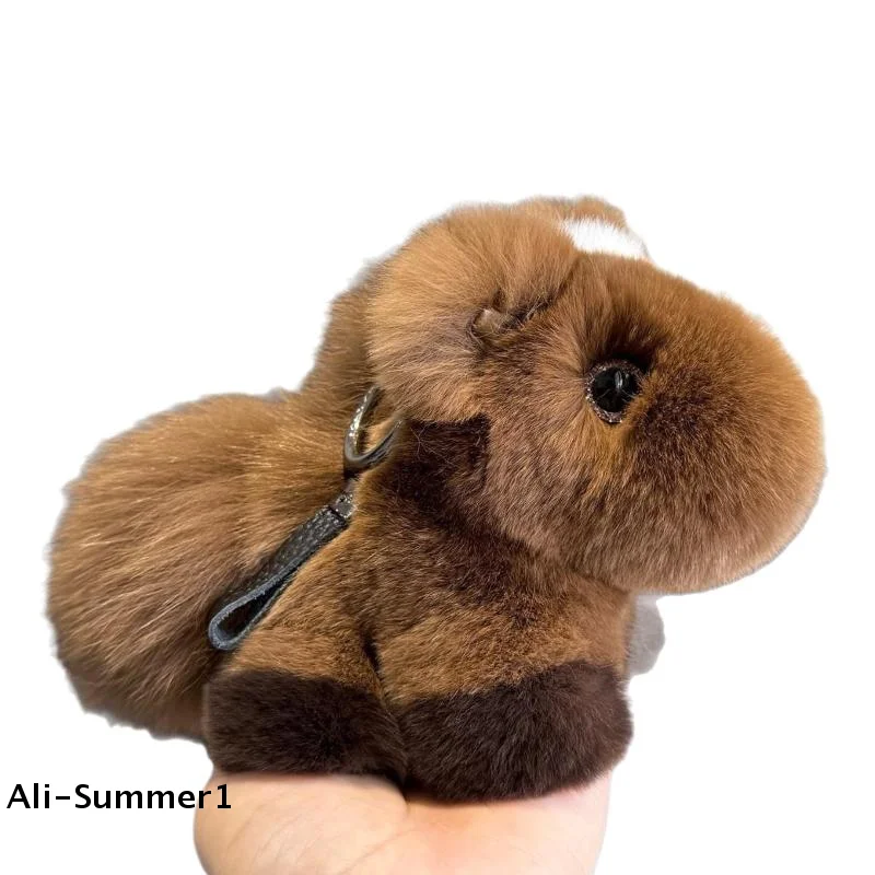 

【E】Rex Rabbit Fur Zodiac Horse Keychain Plush Toy Kawaii Pony Doll Bag Pendant Decoration Backpack Hanging New Year Gift