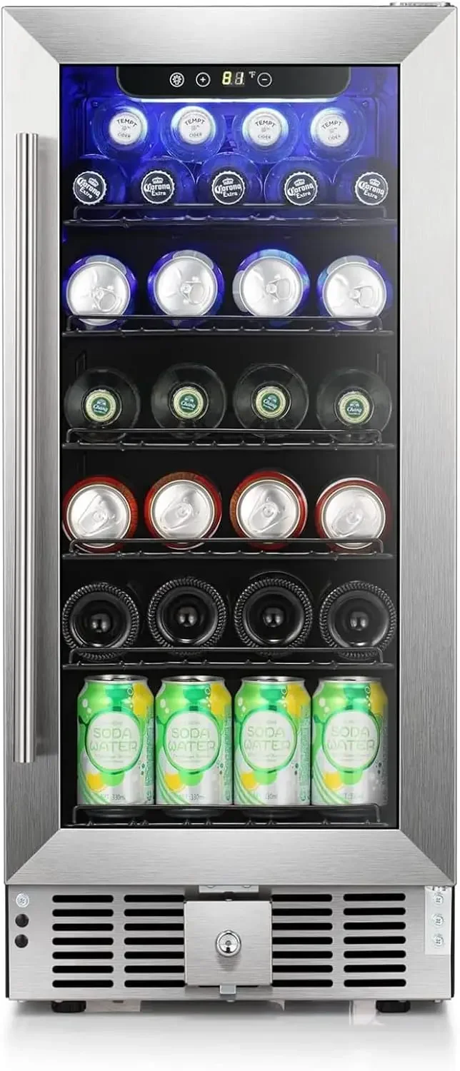 Star 15 Cans Beverage Refrigerator Cooler, 2.9 Cu.Ft Wine Cooler with Safty Lock, Low Noise, Transparent Glass Door wi