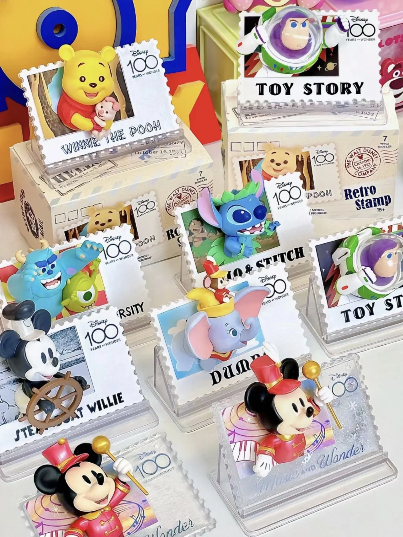 Miniso Blind Box Mickey Minnie Edward Bear Stitch Action Figure Handmade Toy Surprise Box Pvc Model Ornament Toy Handmade Gifts